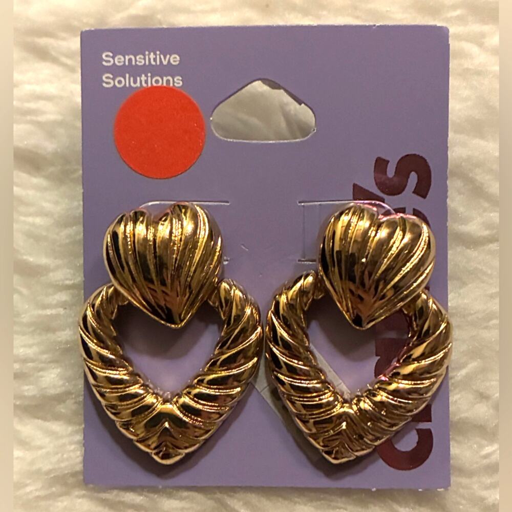 Gold Heart-Shaped Statement Earrings